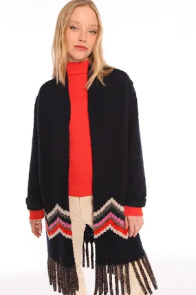 Vilagallo SANDRA SIENA ZIZGZAG FRINGED COAT