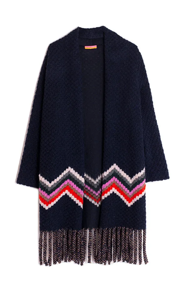 Vilagallo SANDRA SIENA ZIZGZAG FRINGED COAT