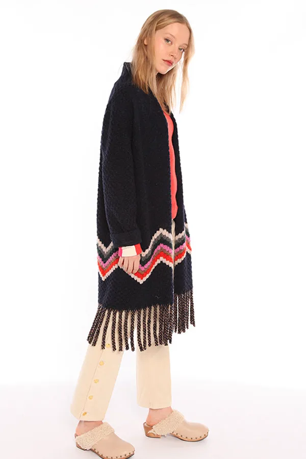 Vilagallo SANDRA SIENA ZIZGZAG FRINGED COAT