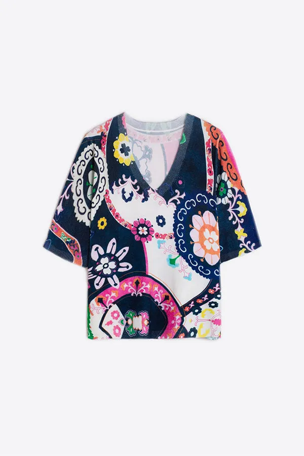 Vilagallo SUZANI LARGE FLORAL PRINT SWEATER