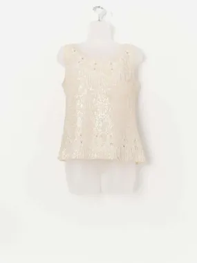 Vintage beaded sequin top vest in cream – Small