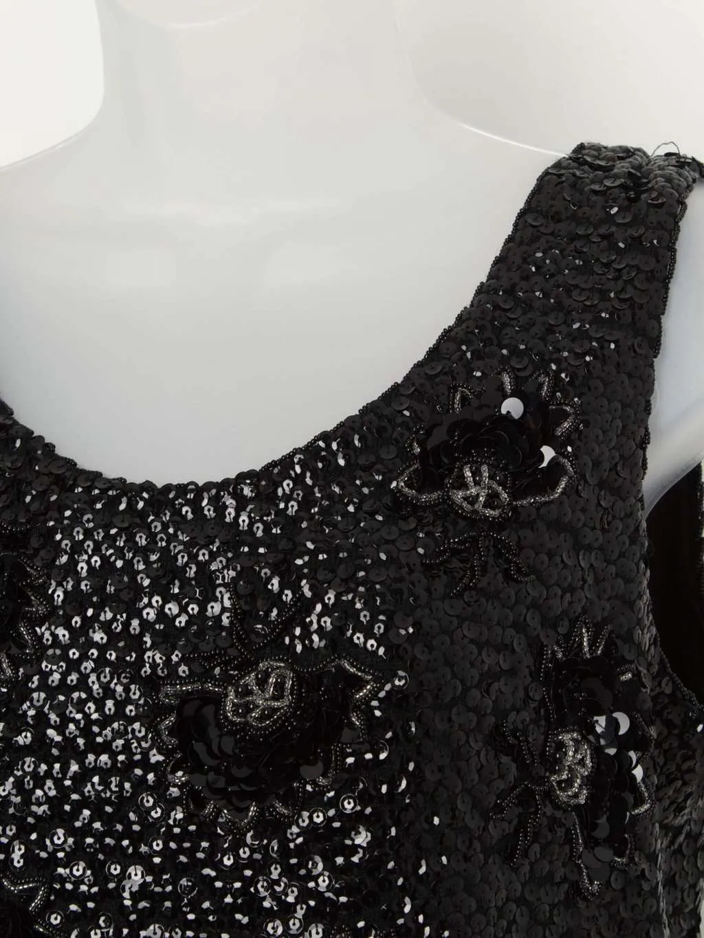 Vintage black beaded party top, sequin vest – Small