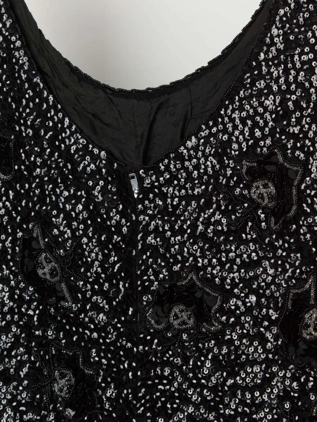 Vintage black beaded party top, sequin vest – Small