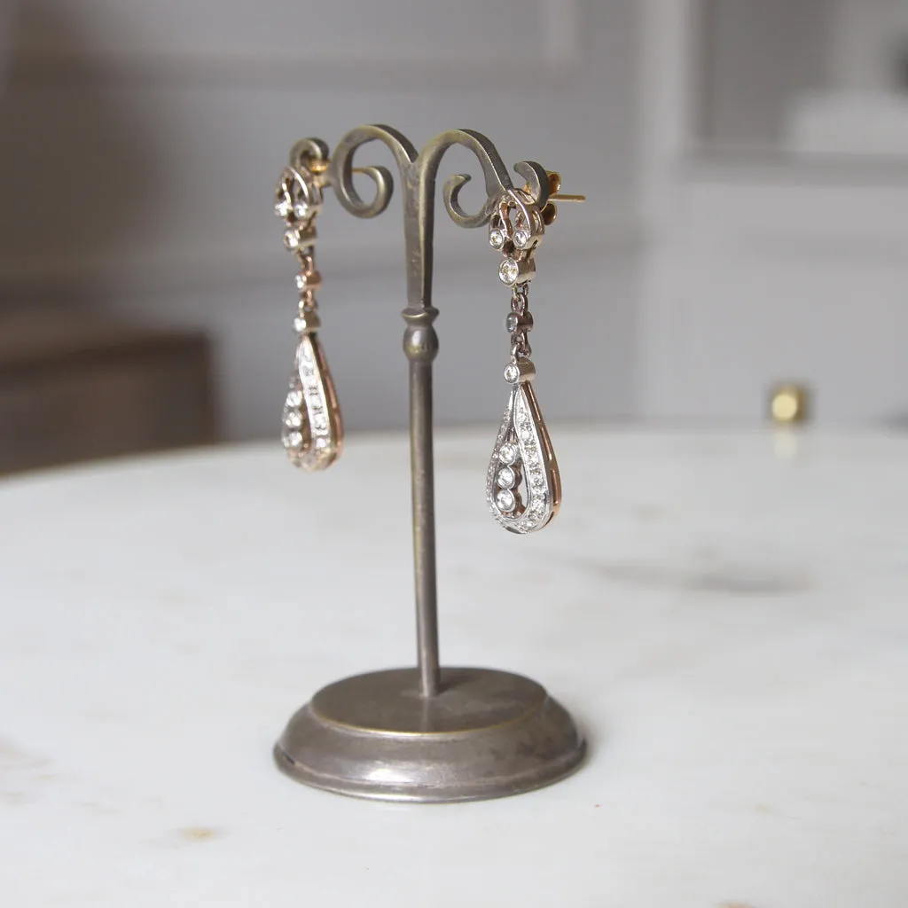 Vintage Brilliant Cut Diamond Drop Earrings