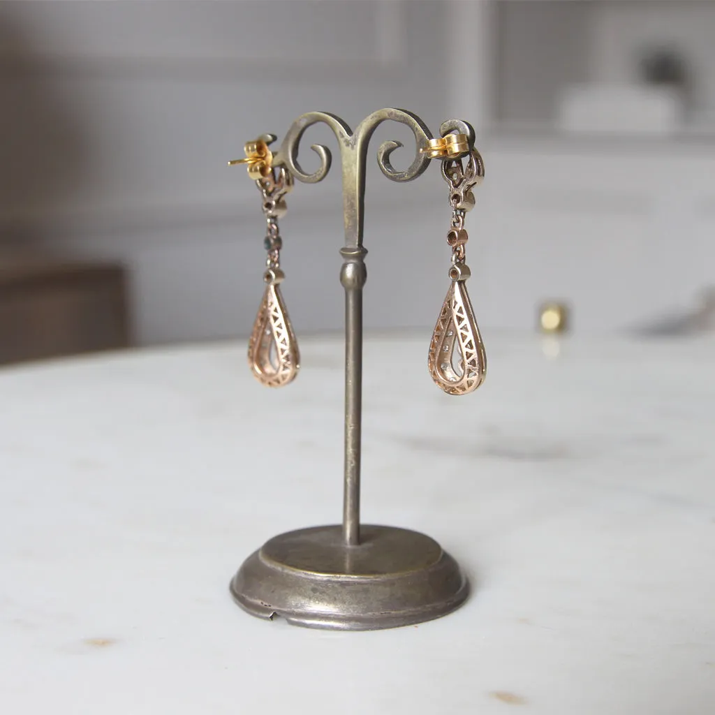 Vintage Brilliant Cut Diamond Drop Earrings