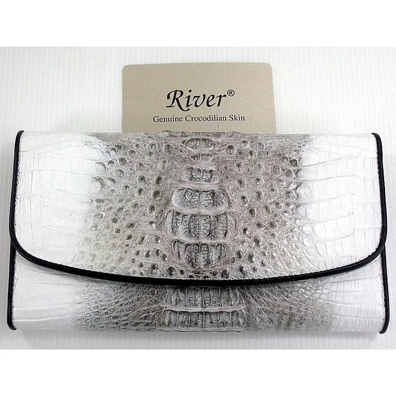 Vintage Ivory Crocodile Long Trifold Wallet