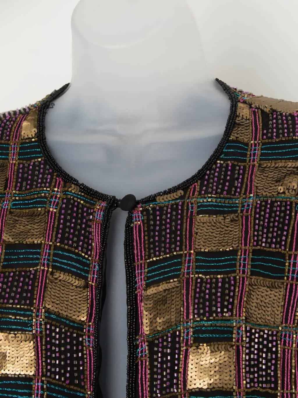 Vintage sequin party jacket, pink and gold beaded top – Medium