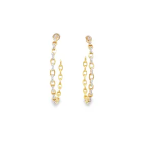 WD1236 14kt Gold Link Chain Hoop Earring with Diamond Detail