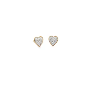 WD1301 14kt Pave Diamond Heart with Beaded Detail Halo Stud Earrings