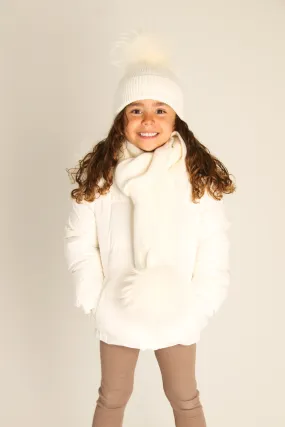 White Down Coat with Raccoon Fur Trim