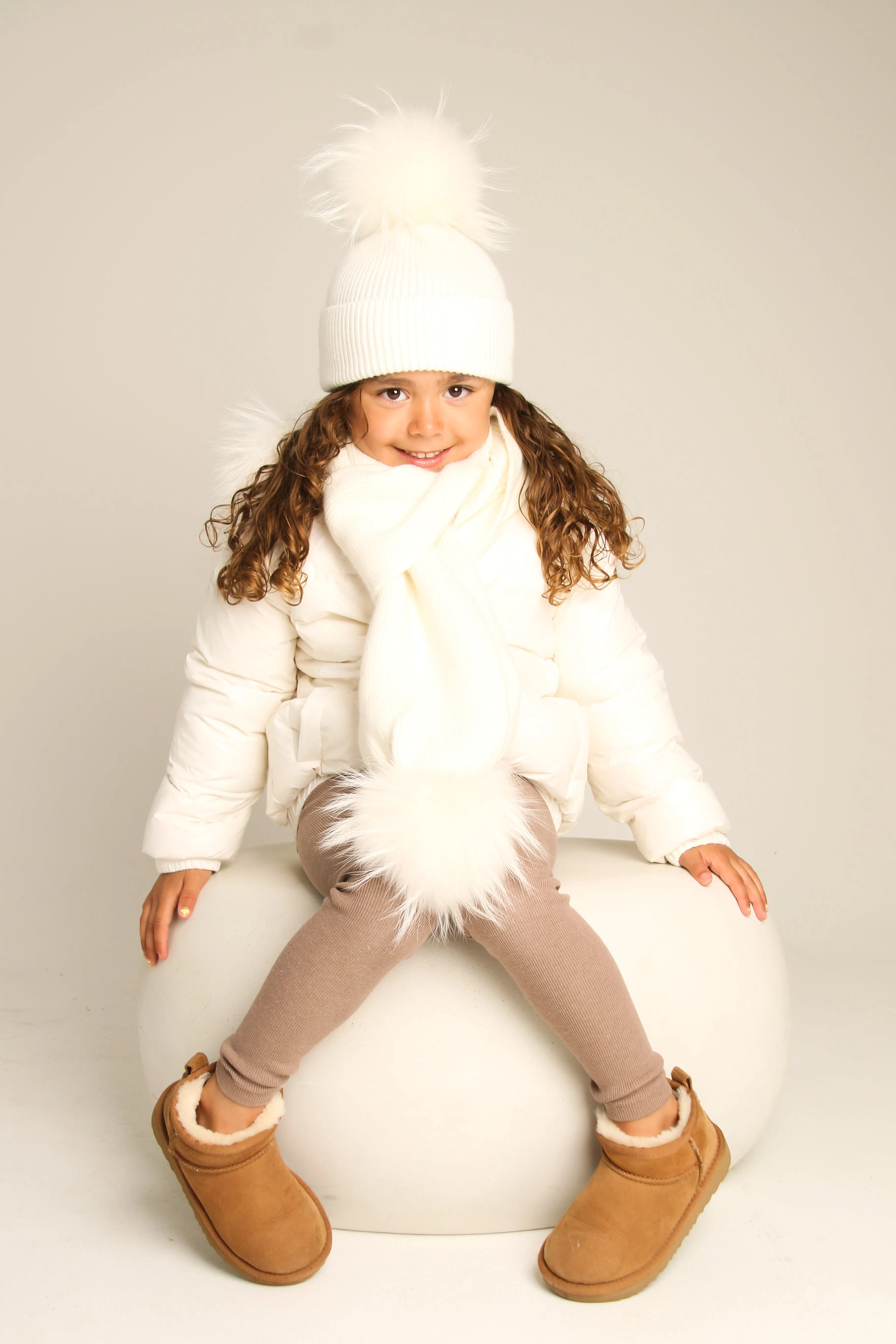 White Down Coat with Raccoon Fur Trim