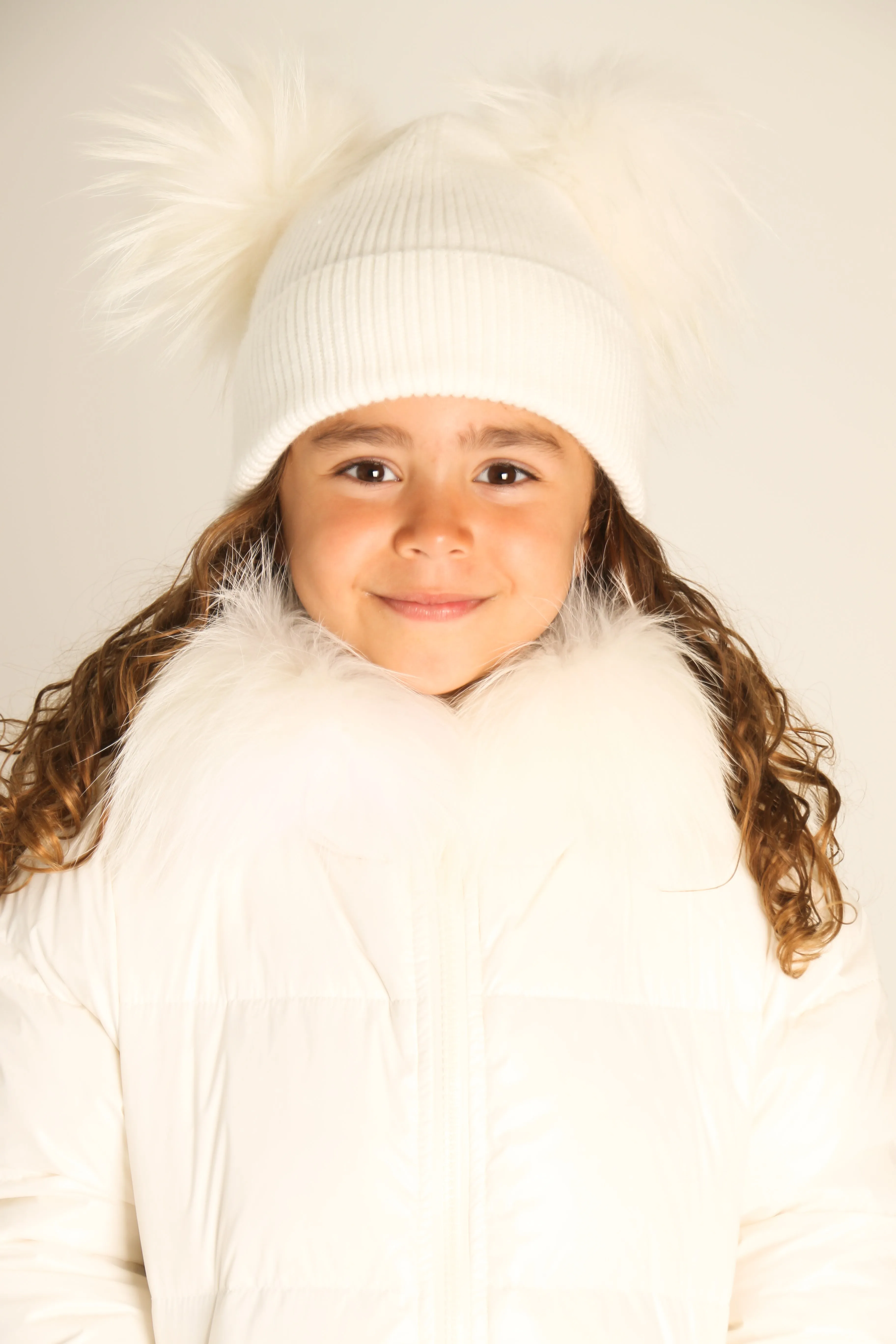 White Down Coat with Raccoon Fur Trim