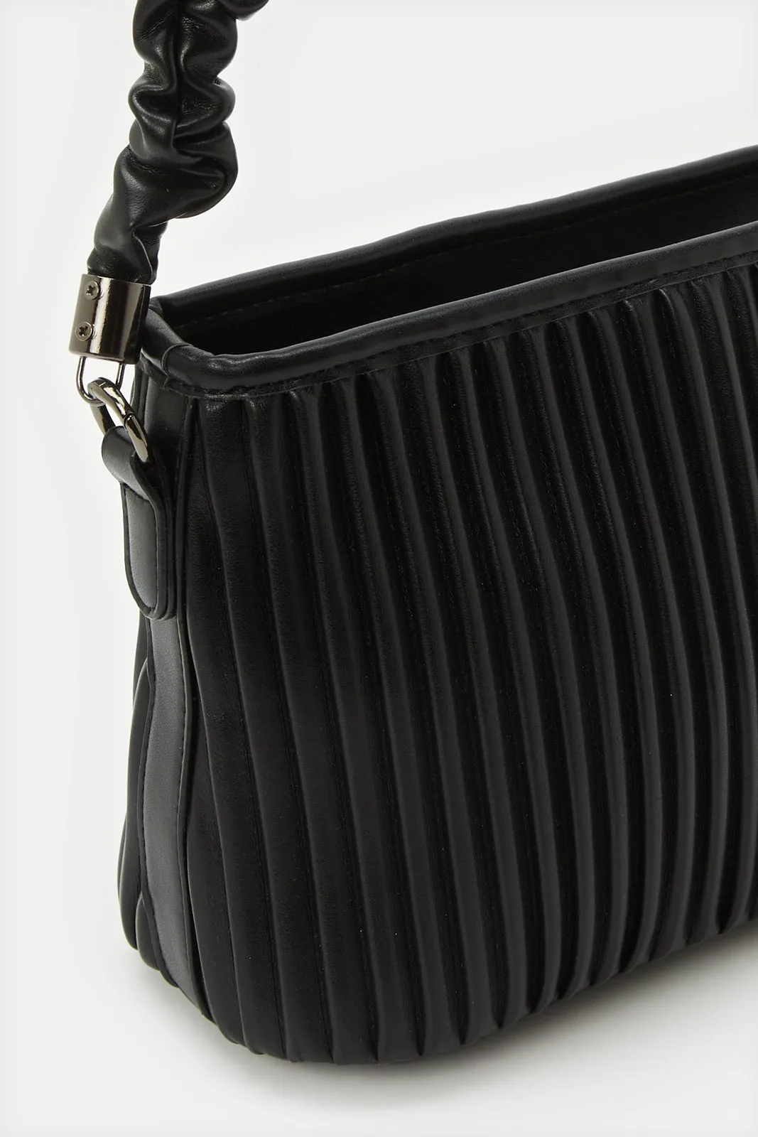 Women Black Pleated Textured Day Bag