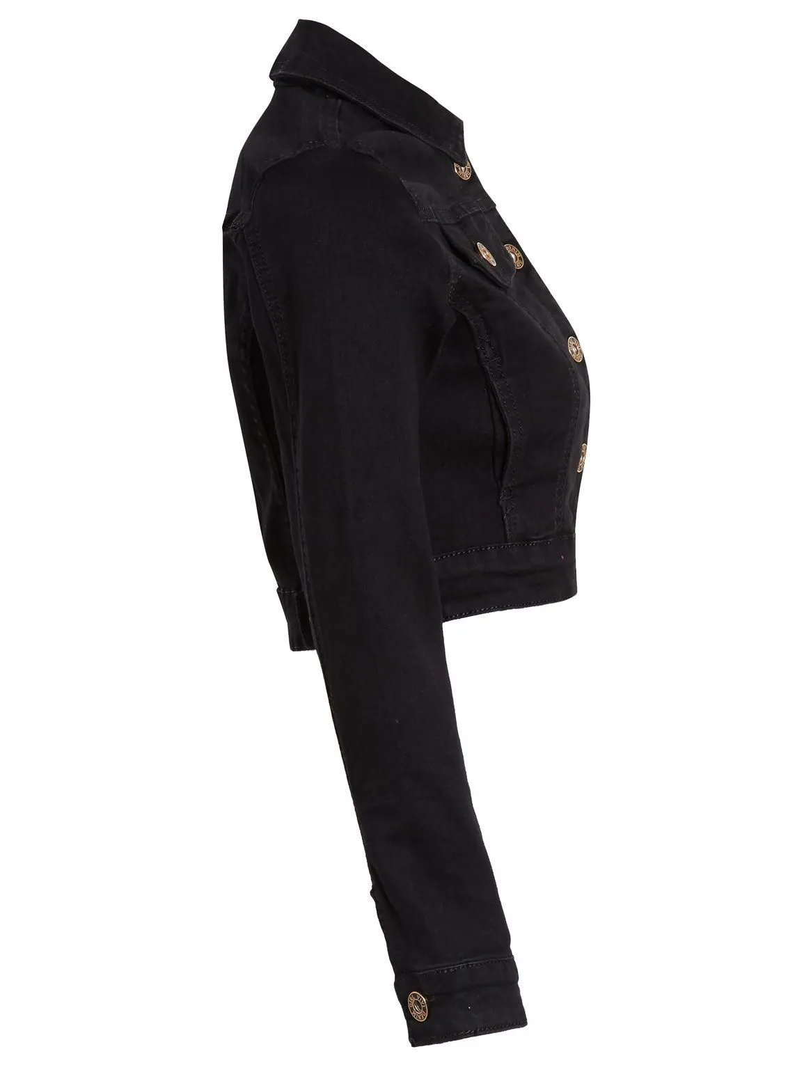 Womens Cropped Stretch Fitted Denim Jacket, Black, UK Sizes 6 to 14