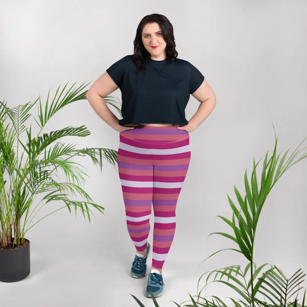 Women's High Waist Plus Size Striped Mulberry Leggings Yoga Pants