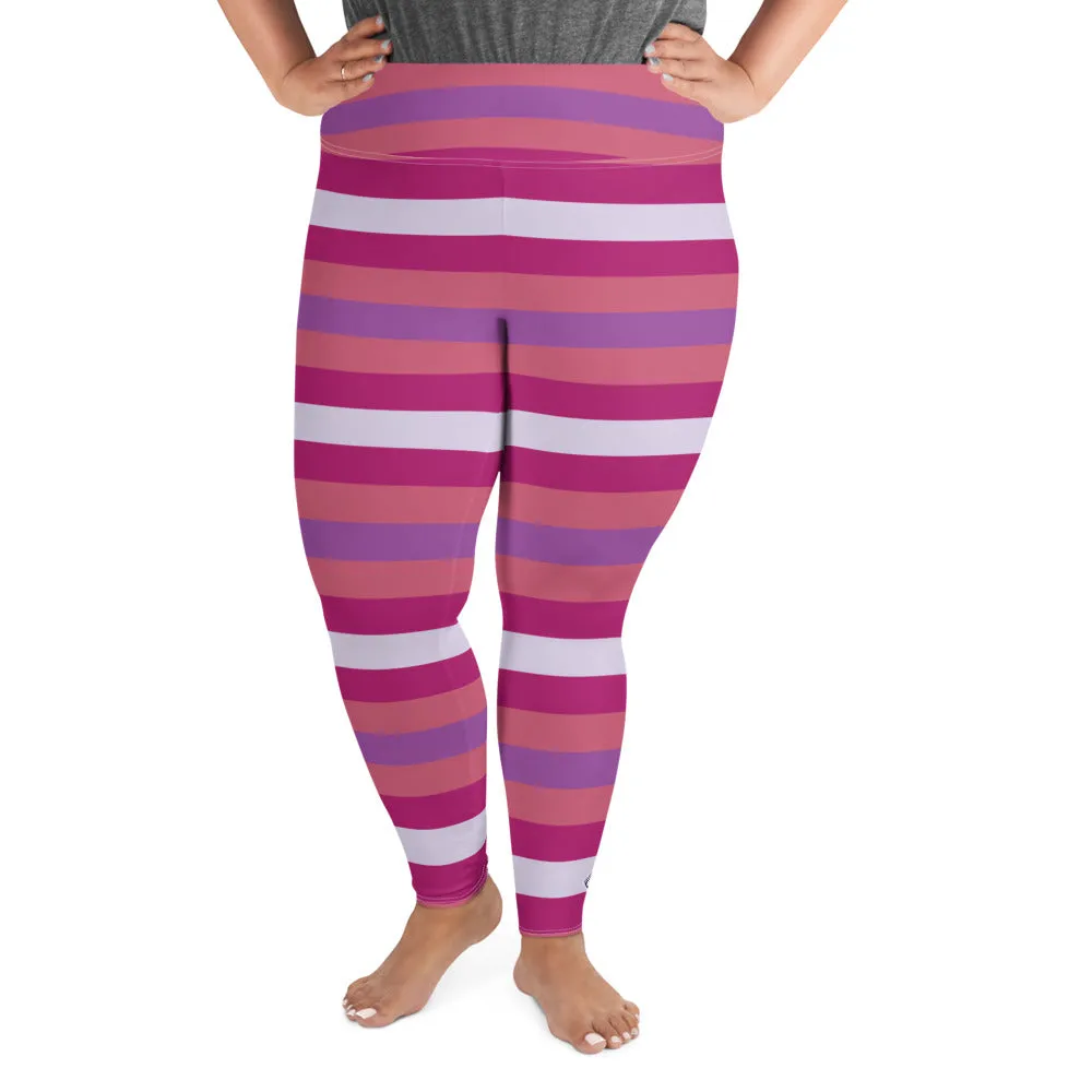 Women's High Waist Plus Size Striped Mulberry Leggings Yoga Pants