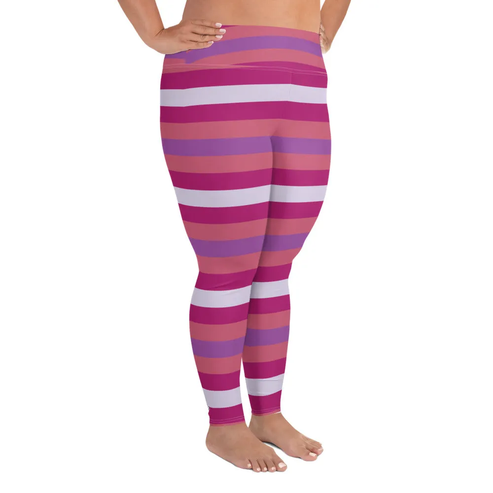 Women's High Waist Plus Size Striped Mulberry Leggings Yoga Pants