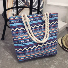 Women's Summer Canvas Bohemian Style Striped Beach Shoulder Bag