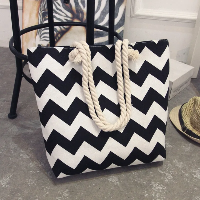 Women's Summer Canvas Bohemian Style Striped Beach Shoulder Bag