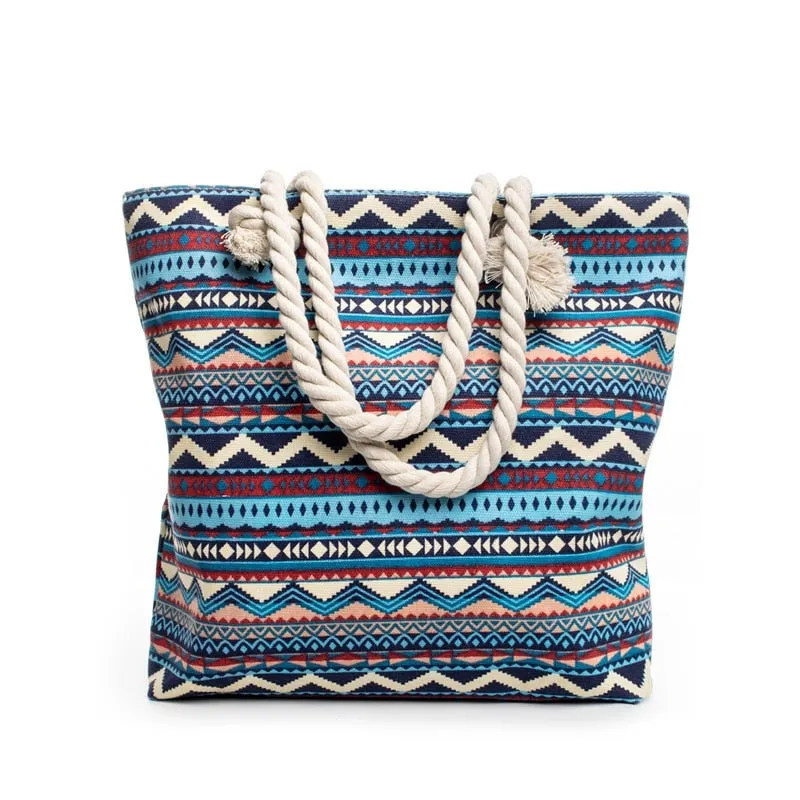 Women's Summer Canvas Bohemian Style Striped Beach Shoulder Bag