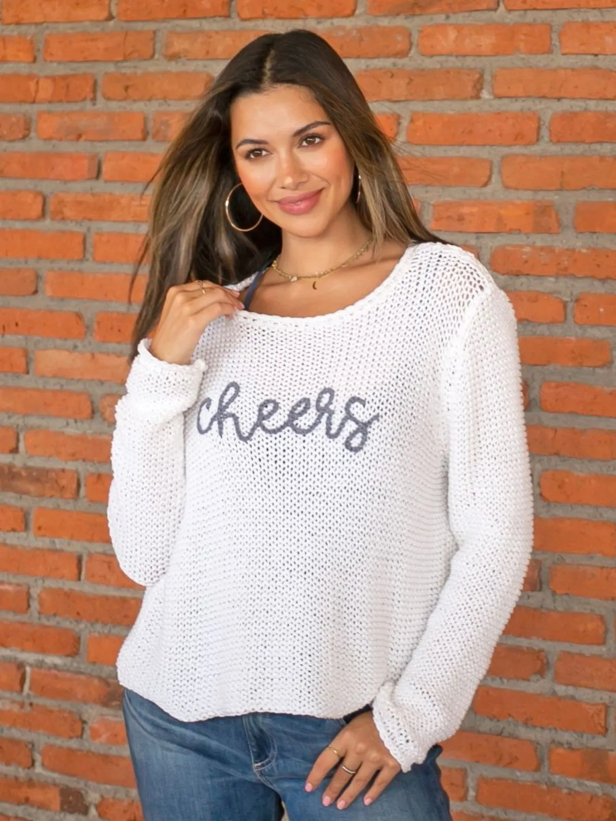 Wooden Ships Cheers Cropped Sweater in White/Slate