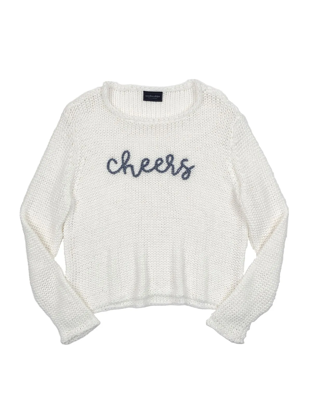 Wooden Ships Cheers Cropped Sweater in White/Slate