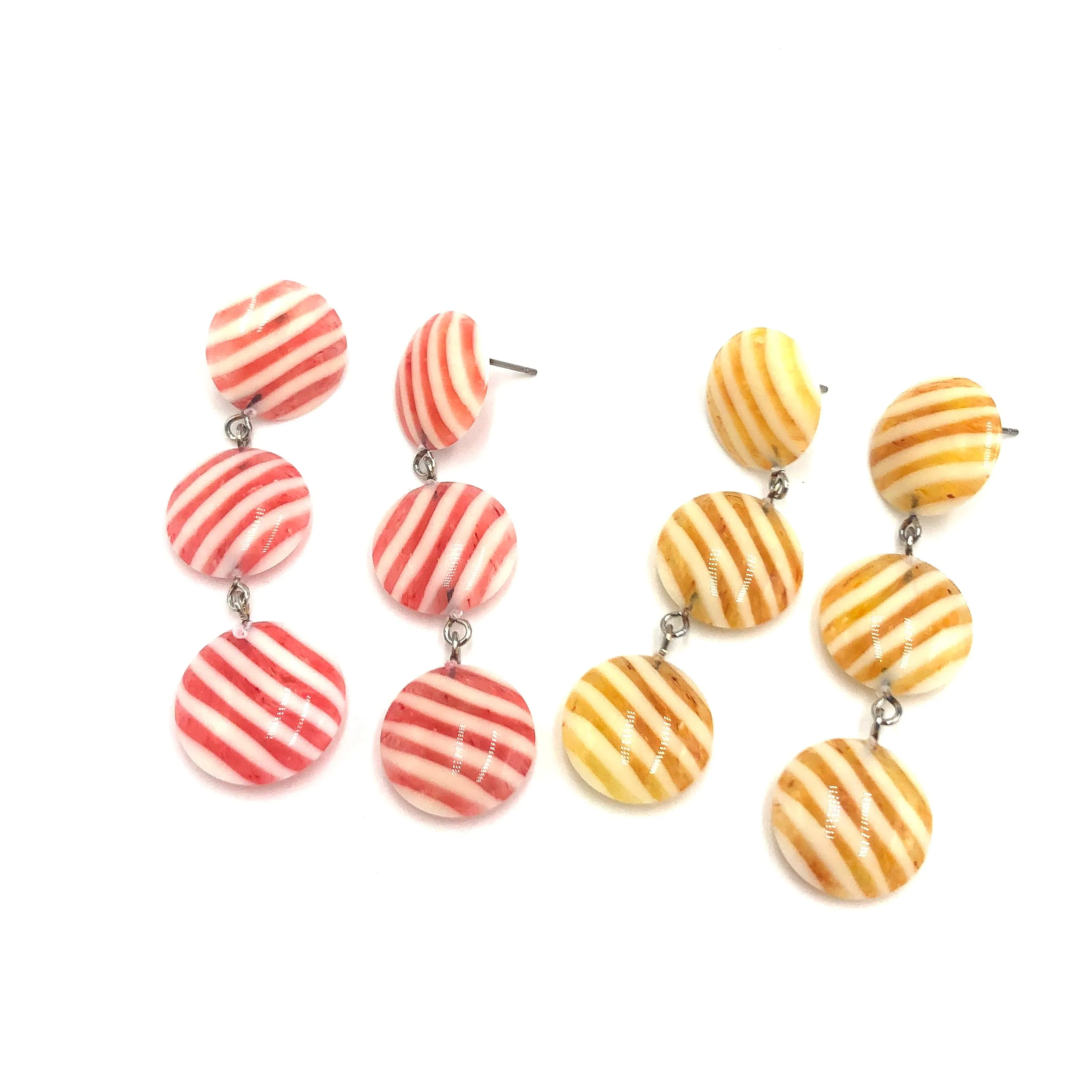 Yellow & Cream Stripe Tri Dot Earrings