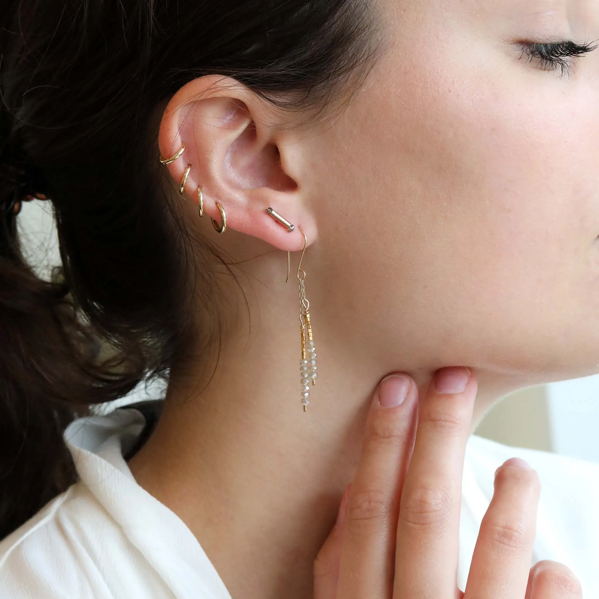 Yellow Gold Vermeil and Sandy Quartz Double Stack Earrings