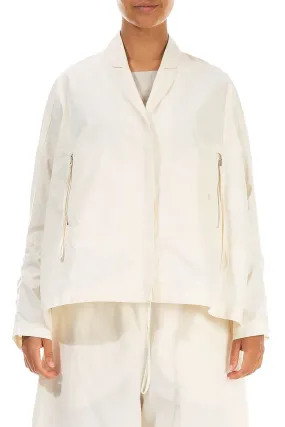 Zips Embellished Off White Cotton Jacket