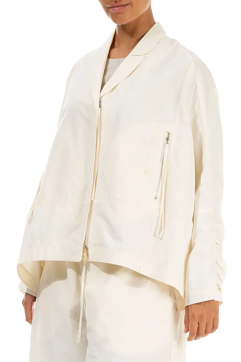 Zips Embellished Off White Cotton Jacket